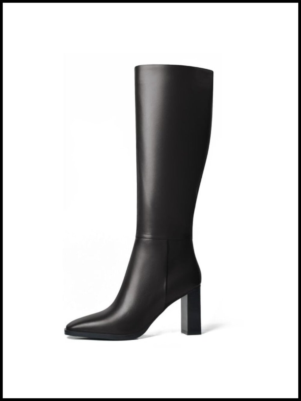 Knee High Boots Square Toe Chunky Heel Tall Side Zipper Heeled Boots